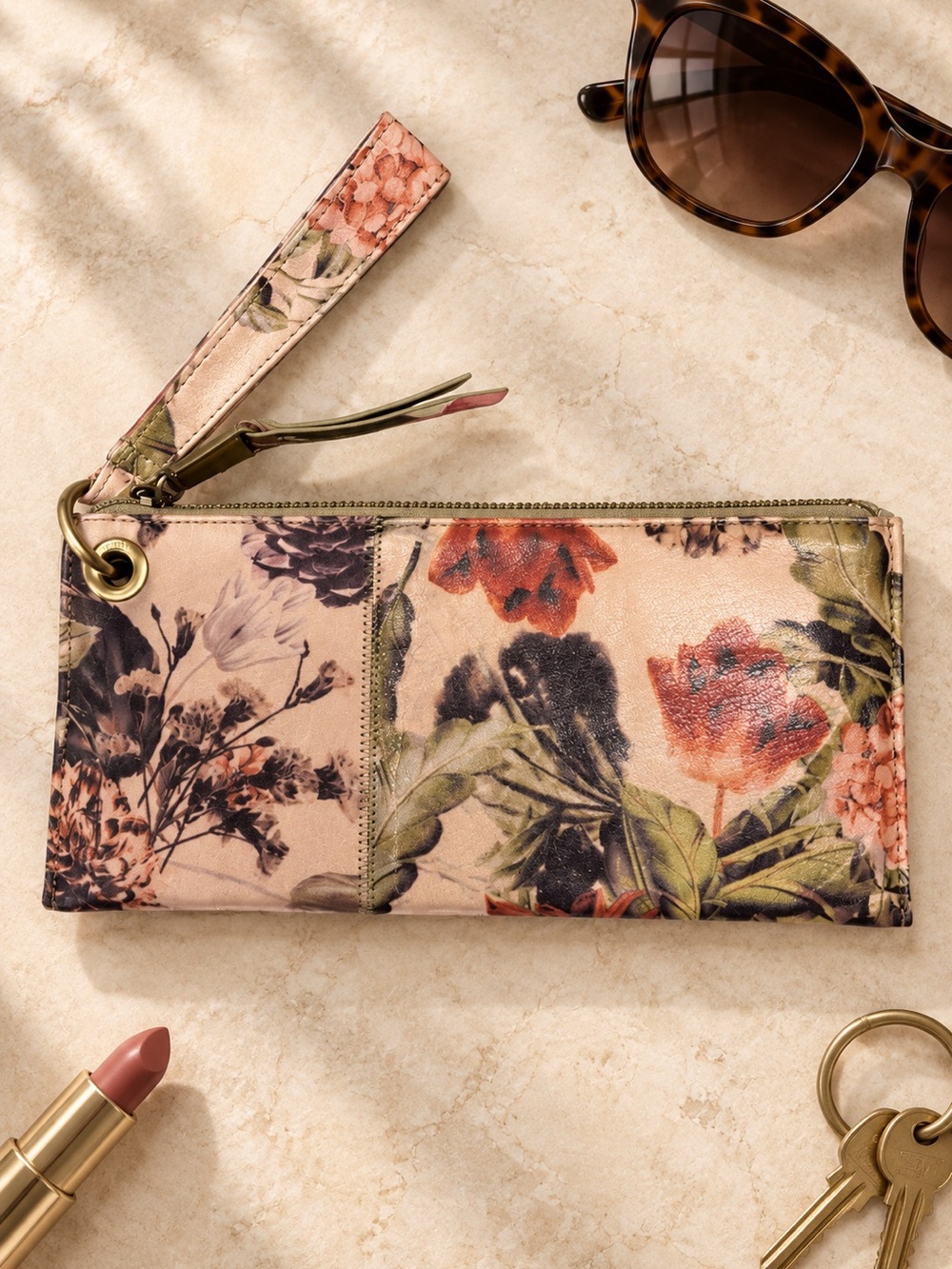 "HOBO Vida Botanical Floral Genuine Leather Wristlet Wallet NWOT"